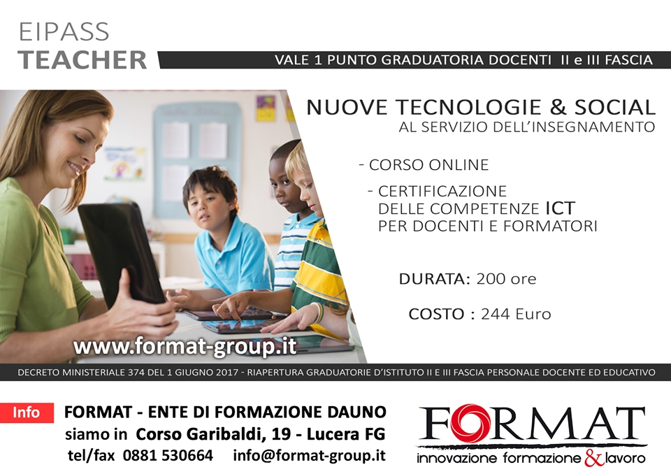 EIPASS Teacher. Corso online e certificazione delle competenze ICT per Docenti e Formatori - 300 ore